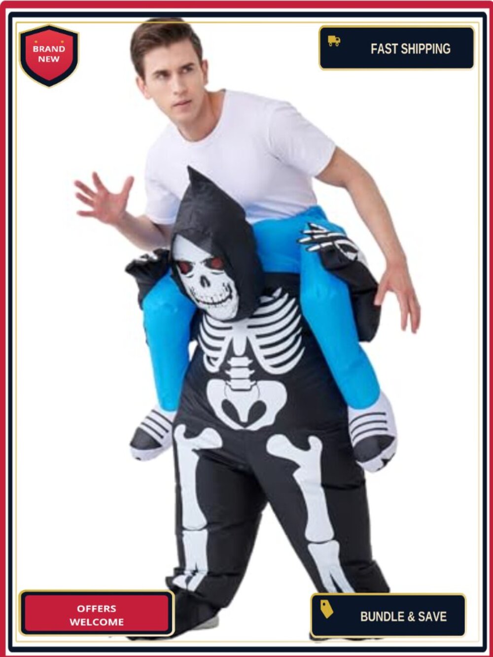 Inflatable Skeleton Carry Me Shoulder Costume Adult Ride On Suit Polyester